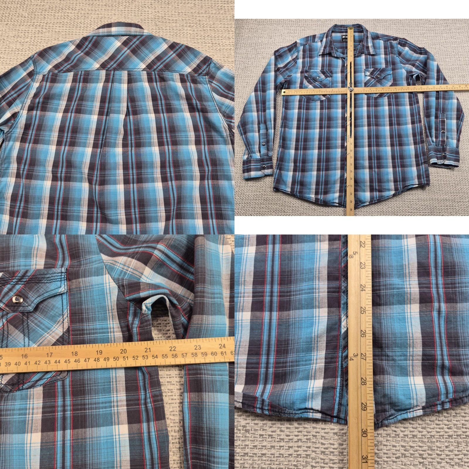 Vintage Skully Pearl Snap Shirt Mens L Blue Plaid Cotton Long Sleeve Western Casual Shirt Size US L / EU 52-54 / 3 - 8 Thumbnail