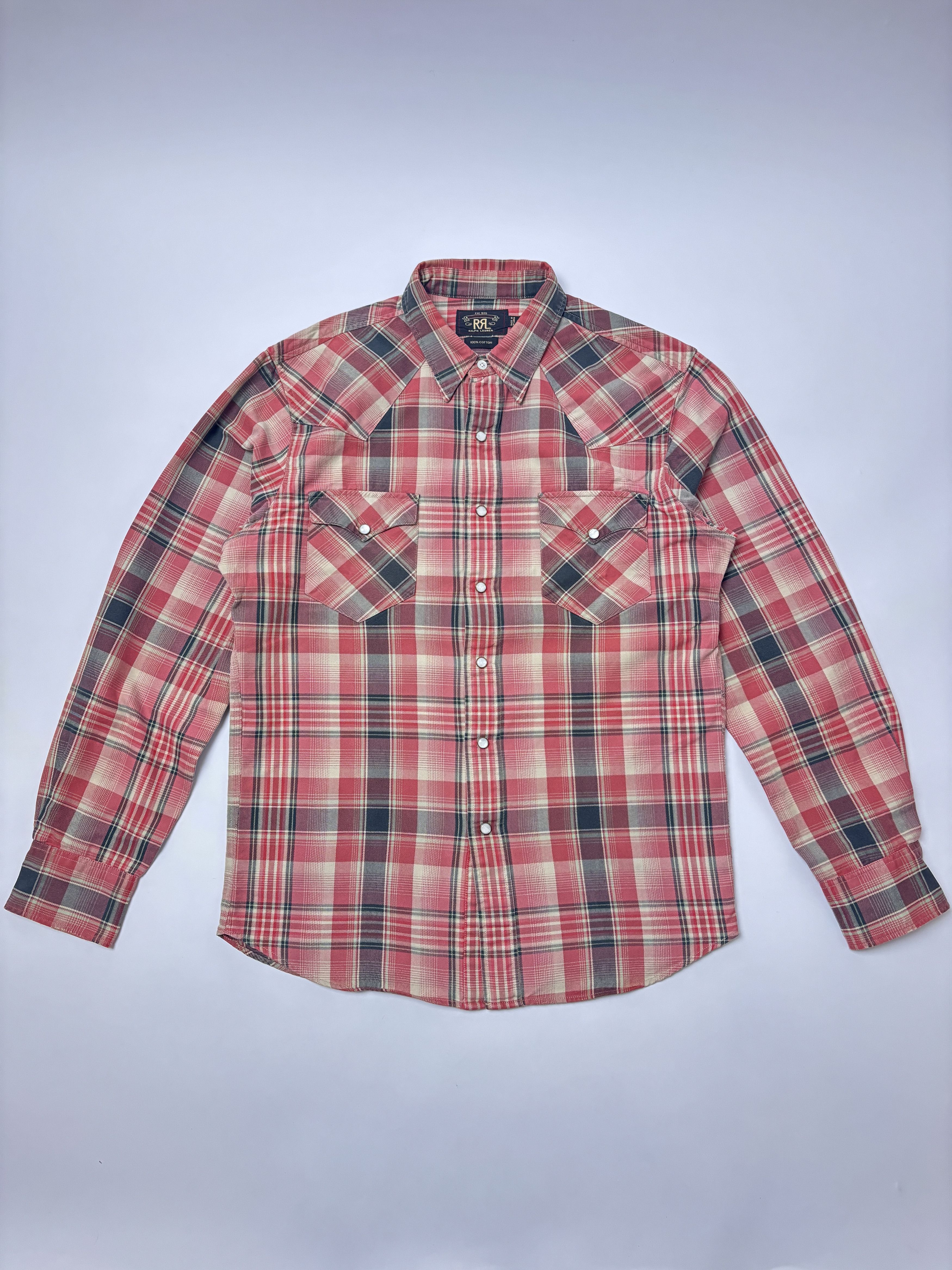 RRL Plaid Western Pearl Snap Button Shirt Size L