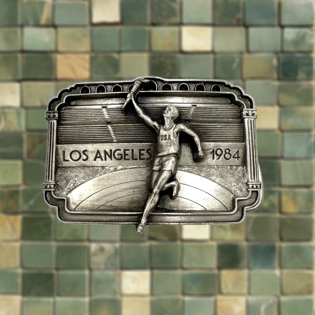 Vintage VINTAGE 1984 Los Angeles USA Olympics 3D Runner Metal Belt Buckle Arroyo Grande Men Belt Buckle Metal Western Buckle 1935/10000 Arroyo Mens Size ONE SIZE - 1 Thumbnail