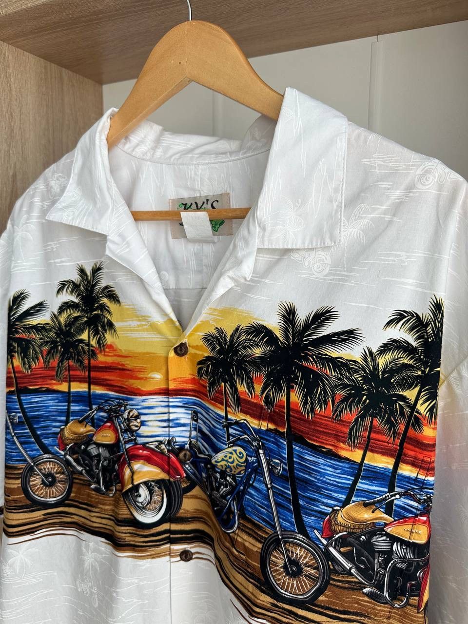 Japanese Brand × Vintage Vintage Ky’s Aloha Hawaiian Motorcycle White Shirt Size US XXL / EU 58 / 5 - 11 Thumbnail