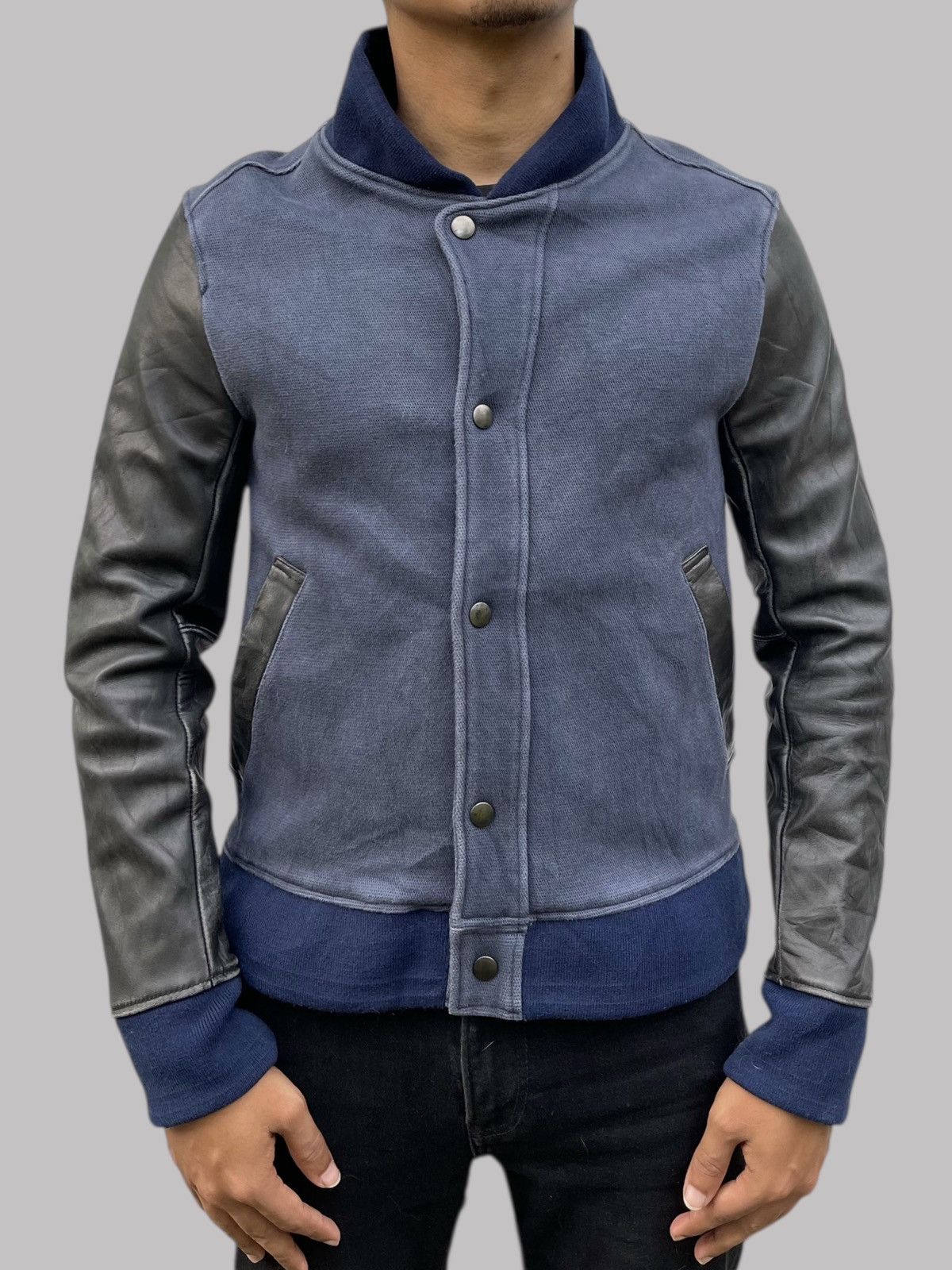 If Six Was Nine × Japanese Brand × Le Grande Bleu (L.G.B.) 🔥Vintage Shama Japan Leather Sleeve Hybrid Jacket Size US S / EU 44-46 / 1 - 1 Thumbnail