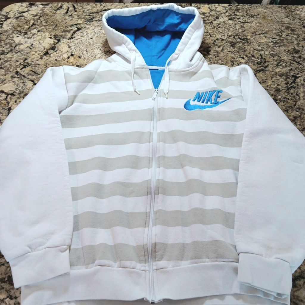 Nike 1990's Nike Made In Canada Zip Up Hoodie Sweater White Gray Size US M / EU 48-50 / 2 - 1 Thumbnail