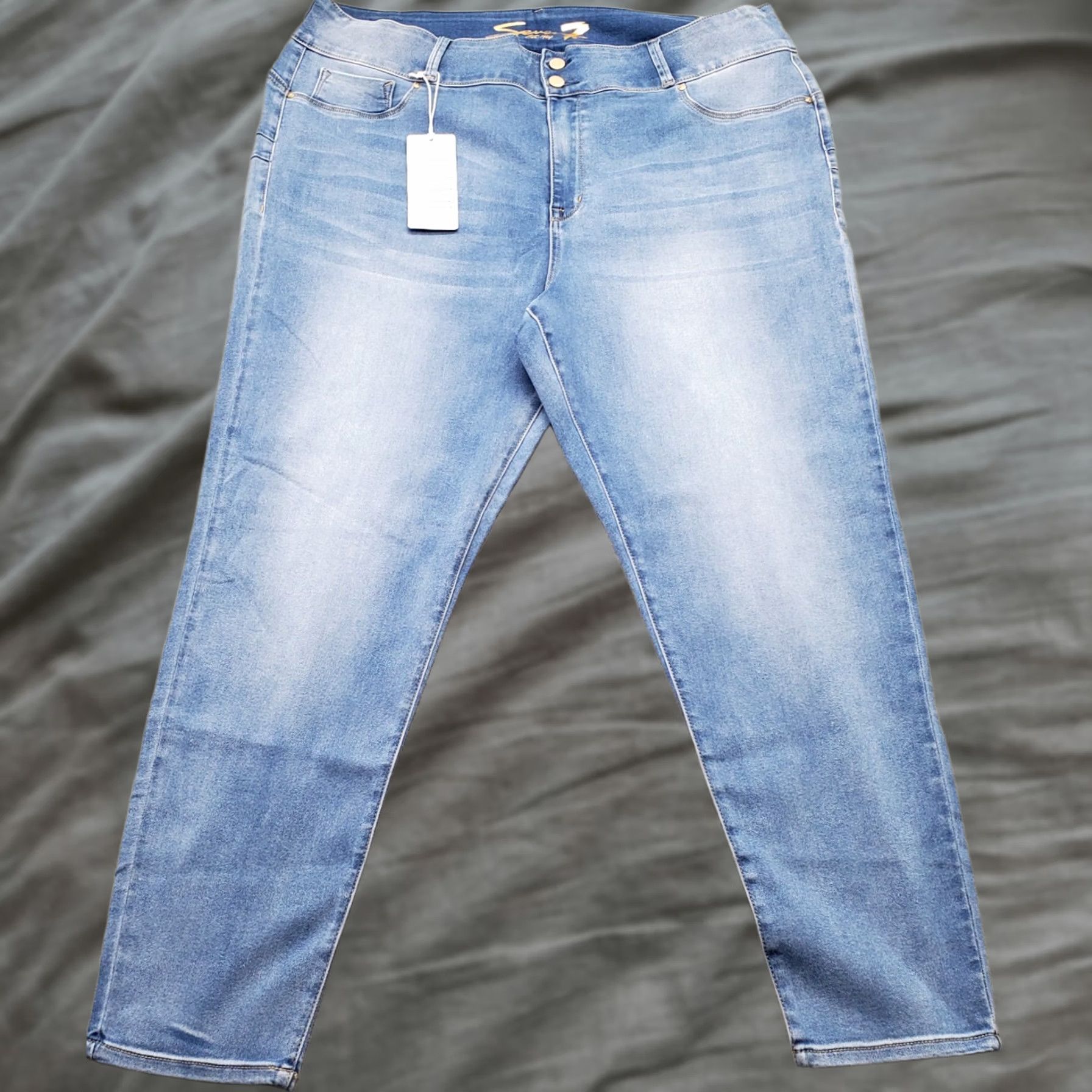 Vintage Seven7 Curvy Jeans Women's 24W Blue Denim High Rise Stretch 2-Button Fly Slim Jegging Size 42" / US 20 - 1 Thumbnail
