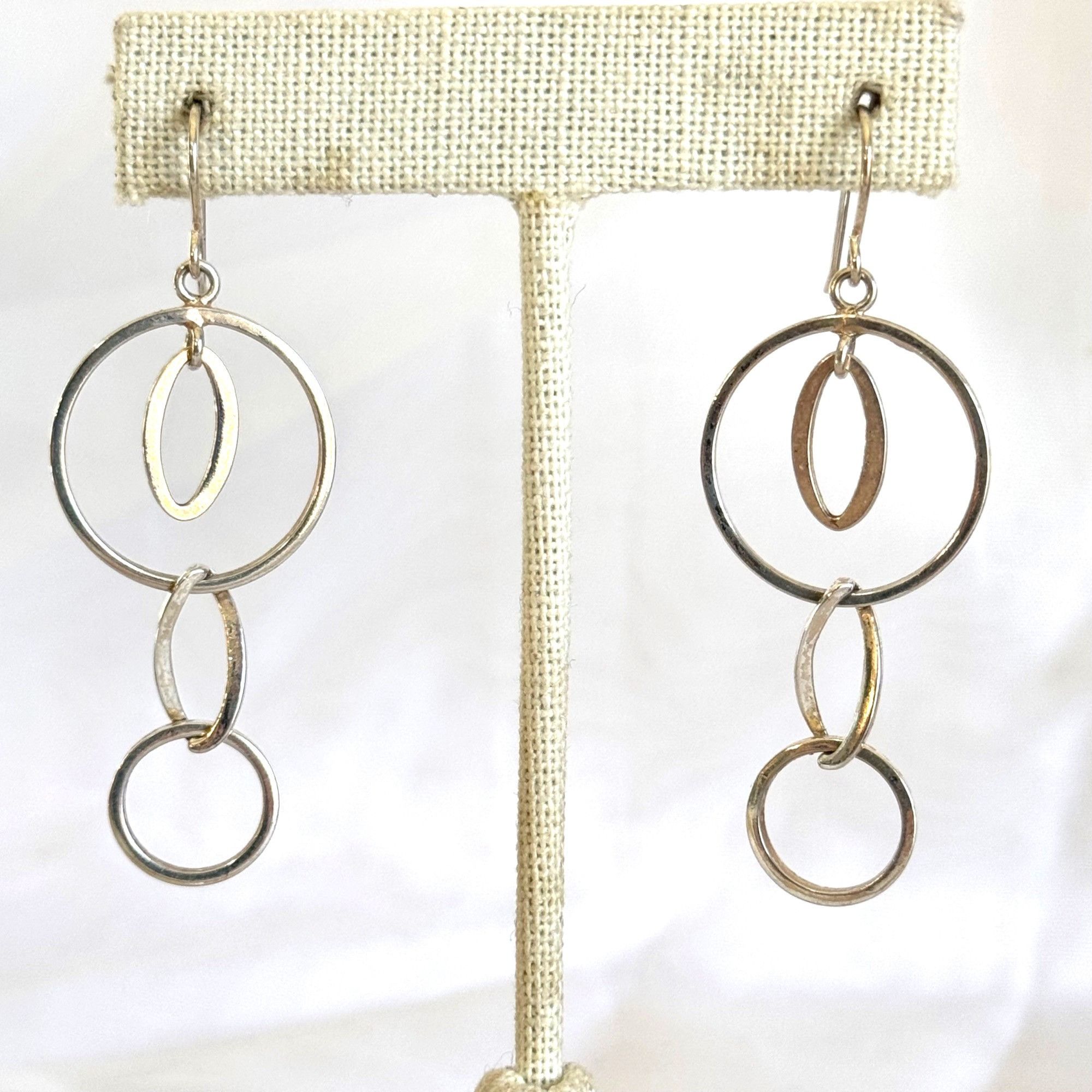 Vintage VTG Solid Sterling Silver 925 Circle Link Dangle Earrings Si Size ONE SIZE - 1 Thumbnail