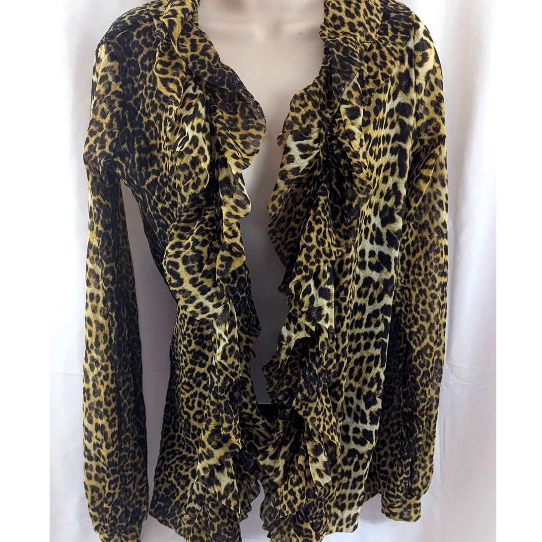 Vtg 90's JP Gaultier Soleil FUZZI Leopard Mesh Ruffled Top L
