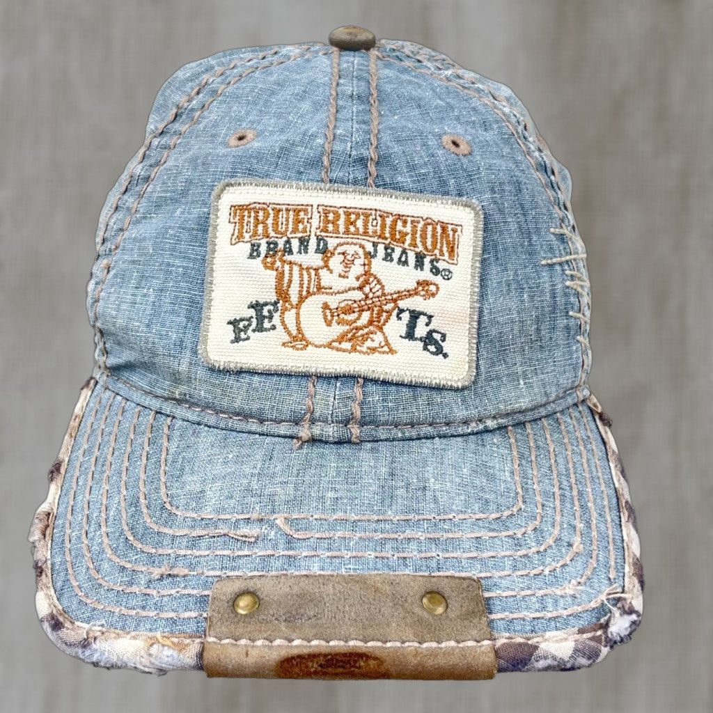 True Religion VINTAGE True Religion Hat Cap Strap Back Buddha Patch Distressed Y2K Size US 35 - 1 Thumbnail