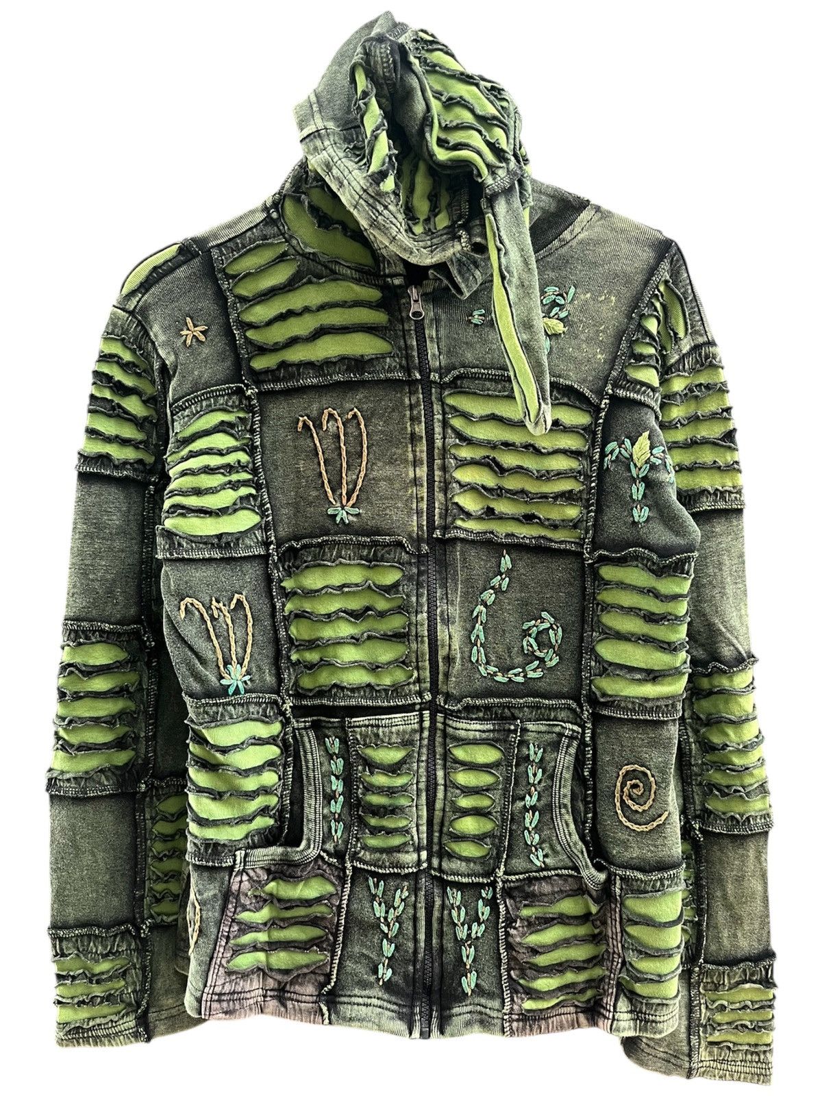 Japanese Brand Handcrafted Boho Patchwork Hoodie - Psychedelic Grunge Y2K Size US XL / EU 56 / 4 - 1 Thumbnail
