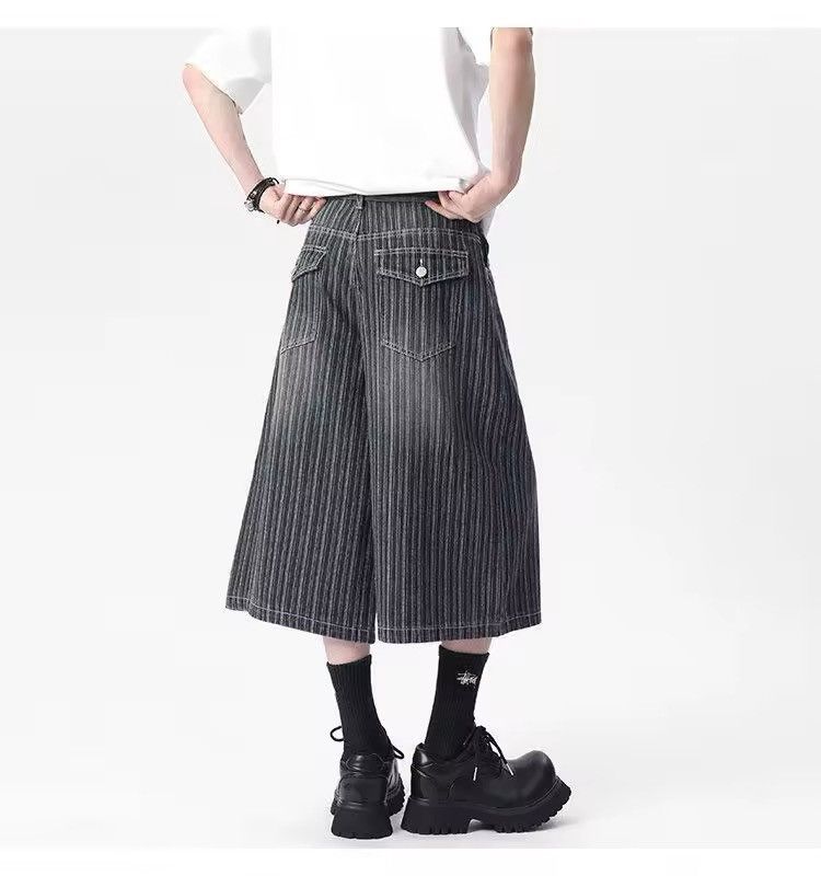 Jean Stripe Streetwear Baggy Loose Washed Black Shorts Y2k Size US 34 / EU 50 - 5 Thumbnail