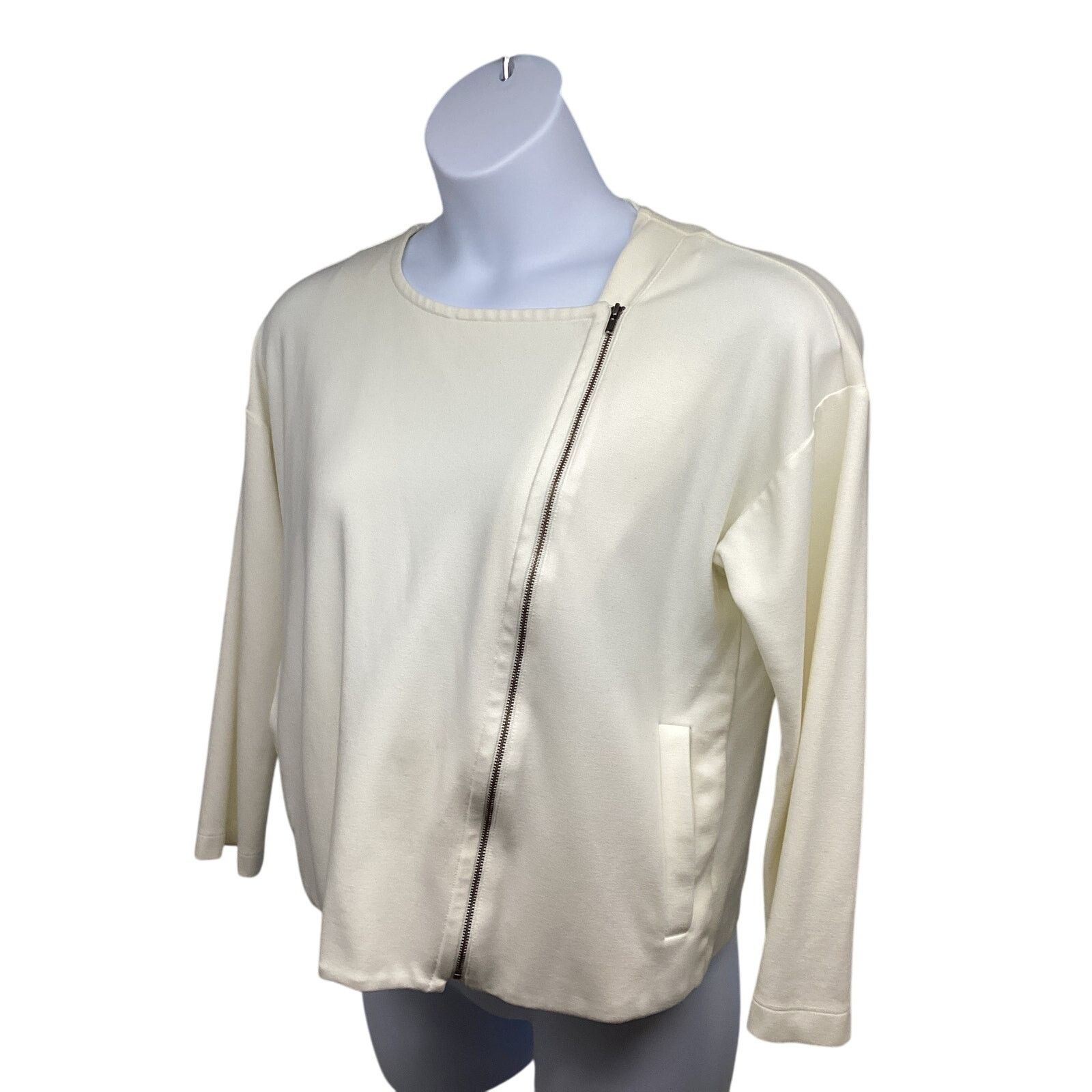Eileen Fisher Eileen Fisher Beige Zip Short Jacket M Pockets Stretch USA Size M / US 6-8 / IT 42-44 - 1 Thumbnail