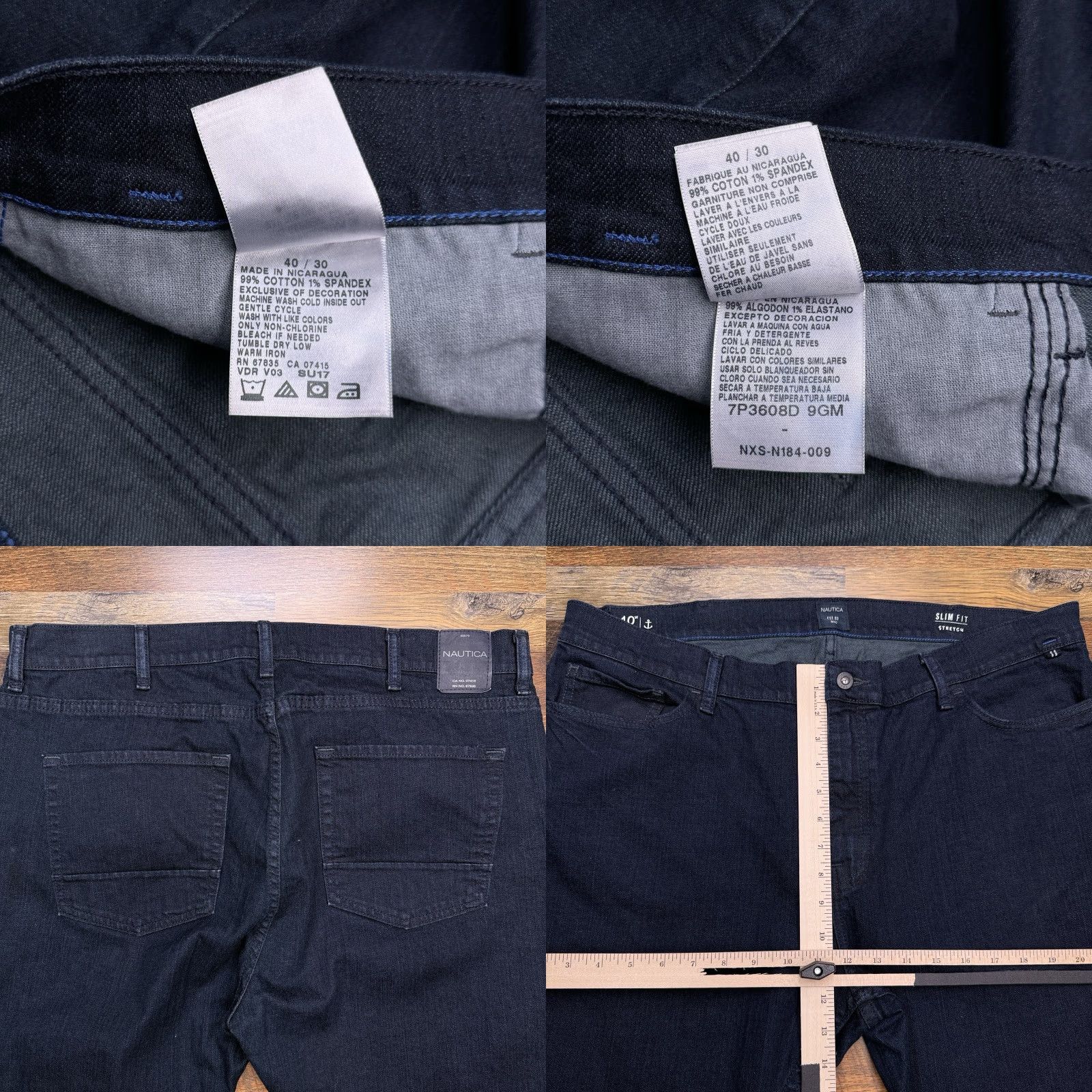Nautica Nautica Jeans Mens 40x30 Dark Wash Mid Rise Stretch Denim City Regular Straight 5-Pocket Blue Size US 40 / EU 56 - 8 Thumbnail