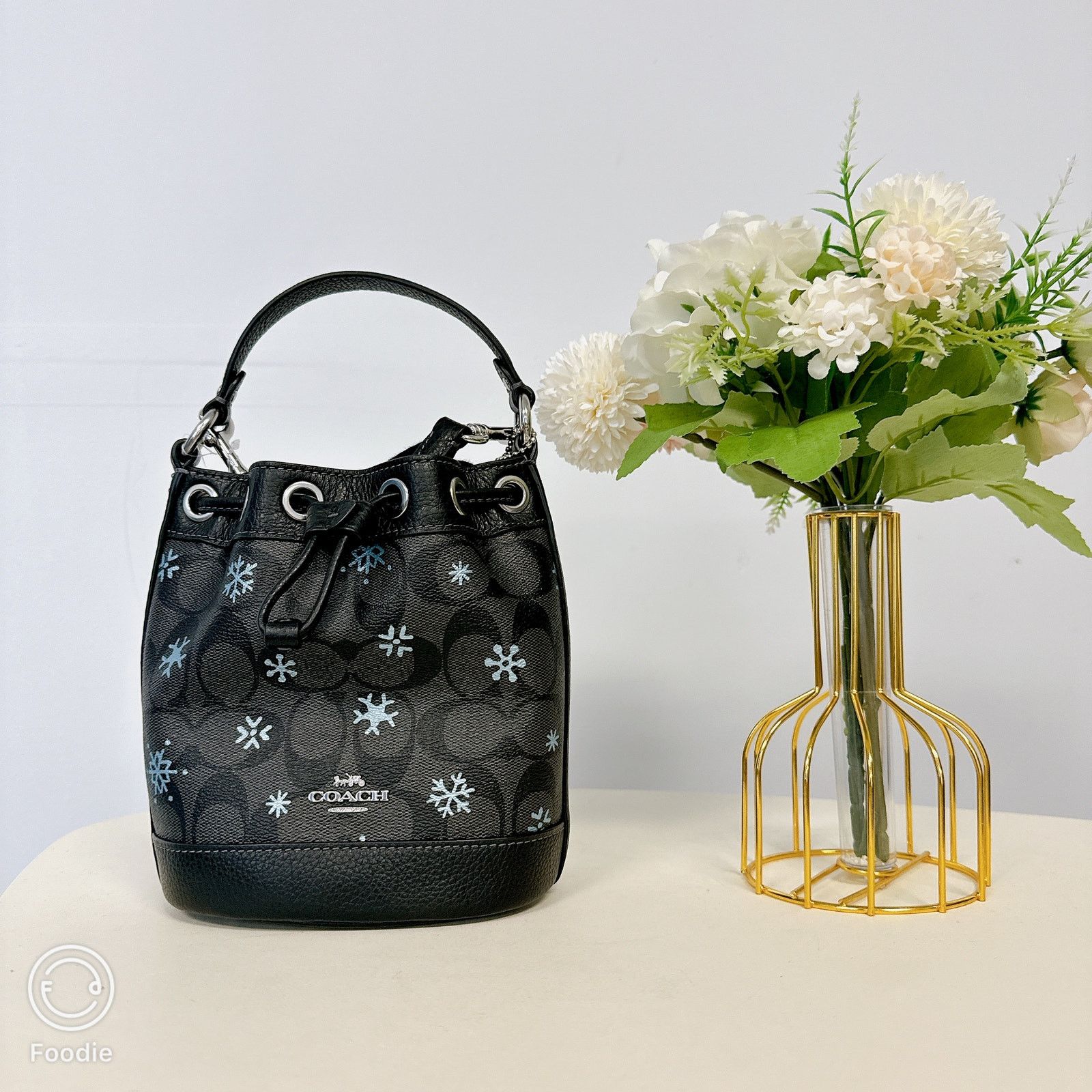 Coach Coach CE587 Dempsey Drawstring Bucket Bag 15 IN Black Multi Size ONE SIZE - 2 Thumbnail