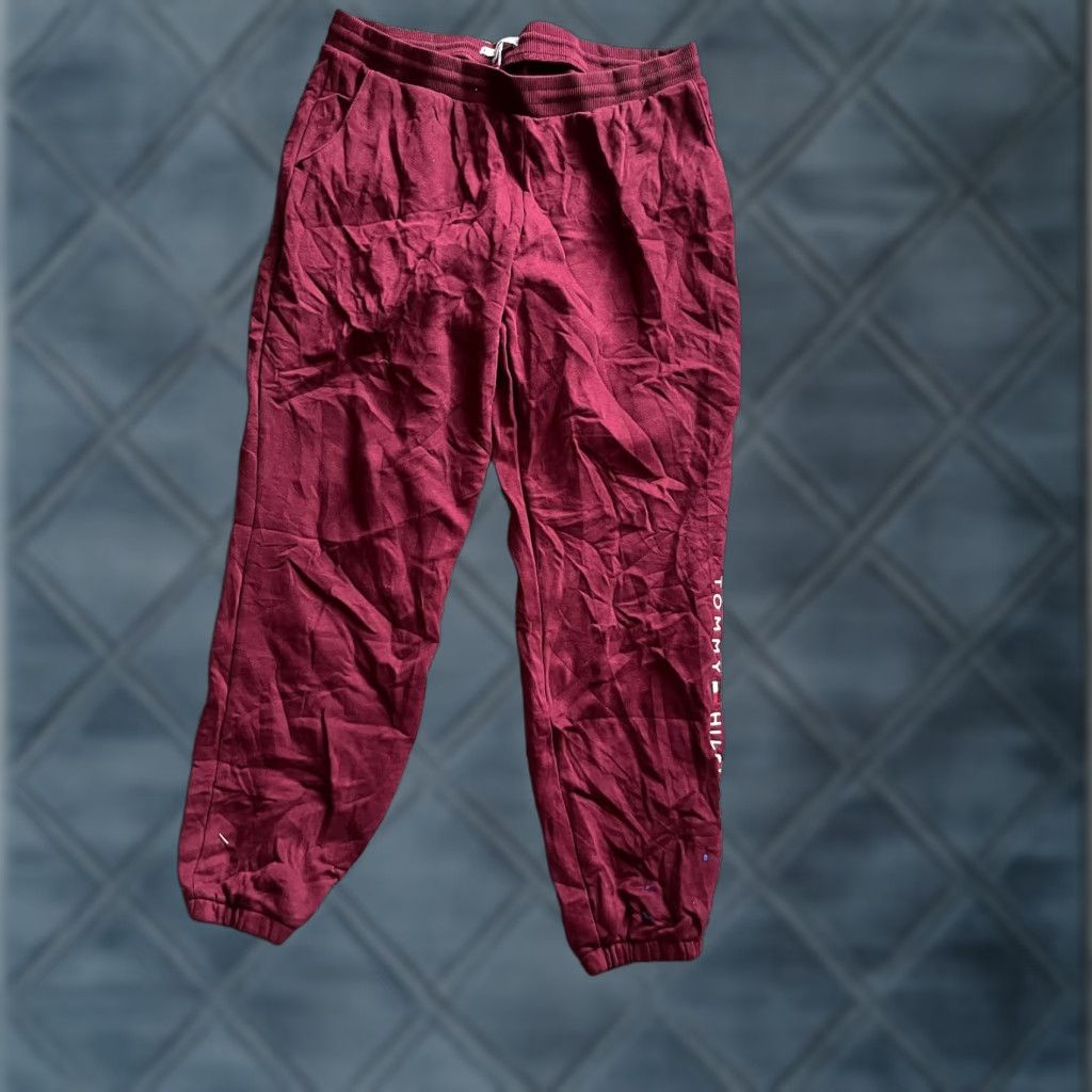 Tommy Hilfiger TOMMY HILFIGER Women's Joggers Sweatpants M Maroon Drawstring Spell Out Activewear Sports Size 32" / US 10 / IT 46 - 1 Thumbnail