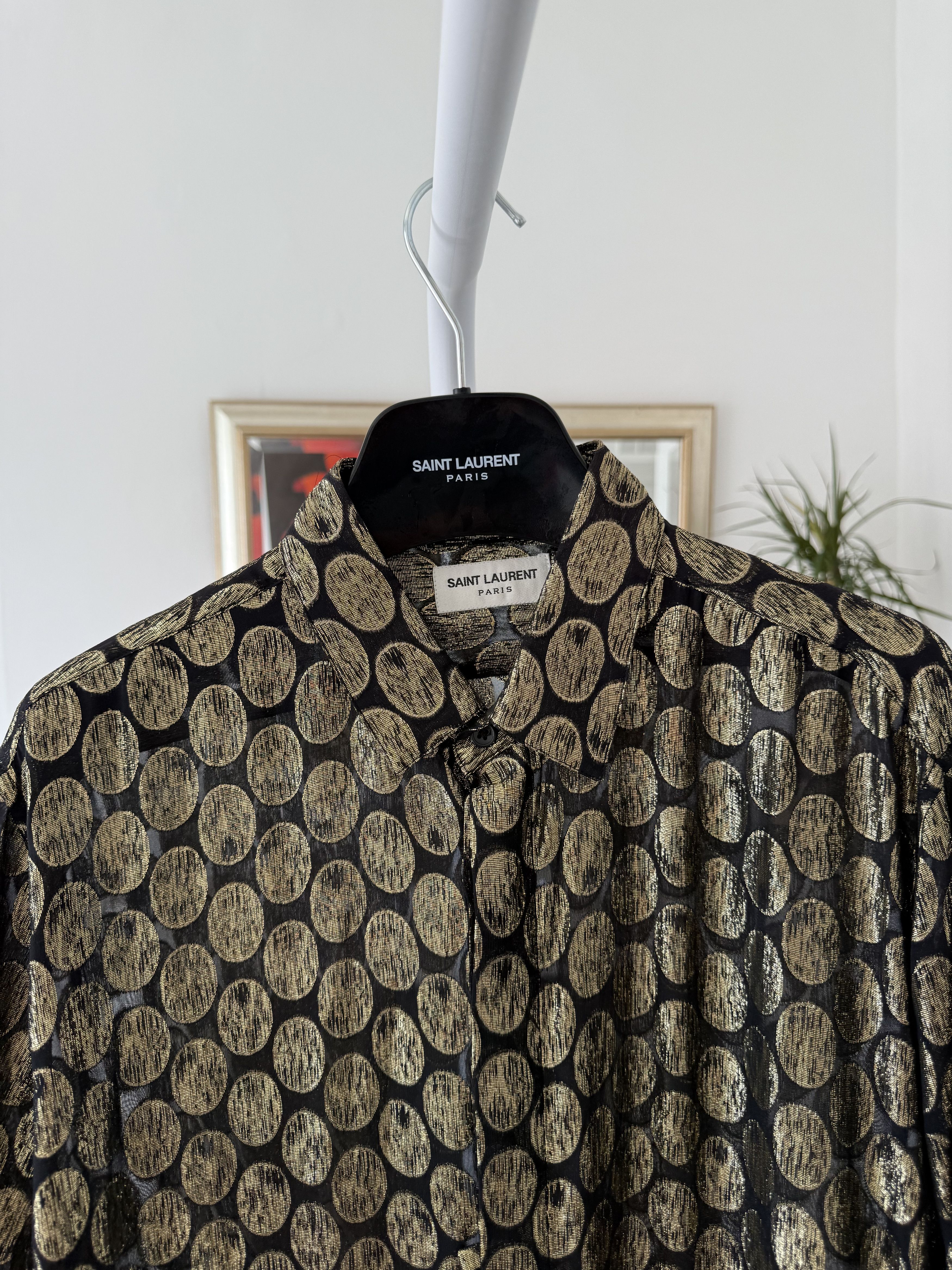 Saint Laurent Paris FW19 Saint Laurent Runway Silk Gold Oval Shirt Size US M / EU 48-50 / 2 - 9 Thumbnail