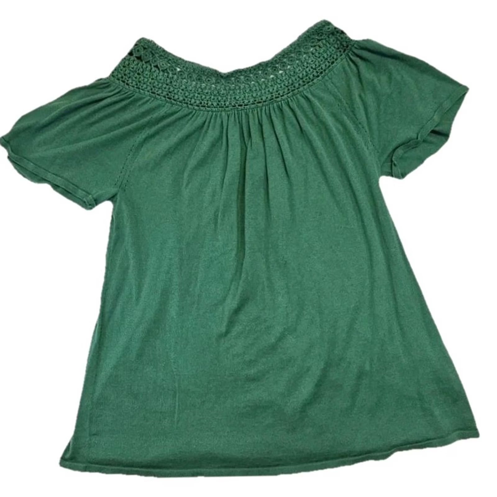 Bcbgmaxazria BCBGMAXAZRIA Silk Cotton Crochet Lace Green Blouse Top L Boho Romantic Womens Size L / US 10 / IT 46 - 7 Thumbnail