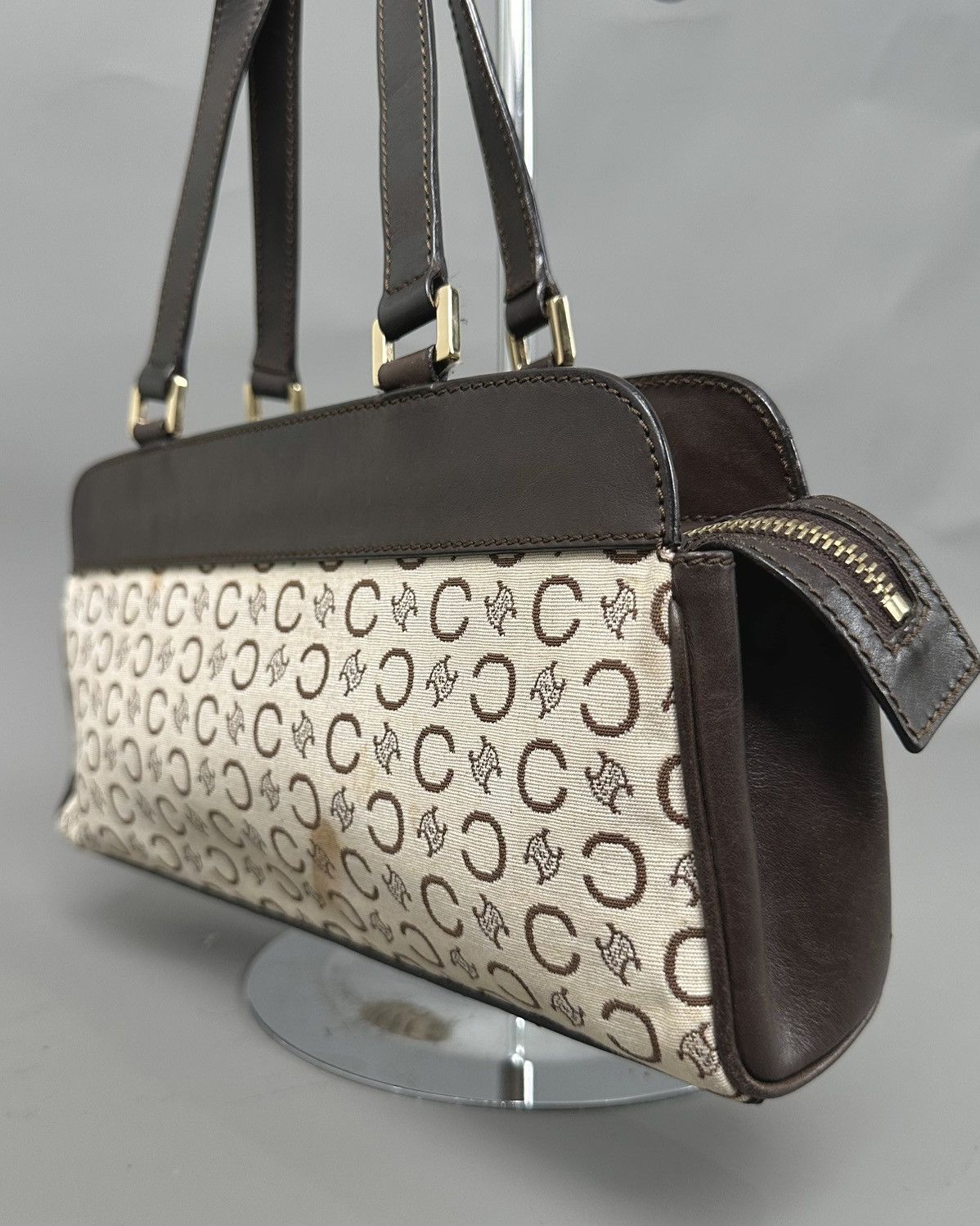 Celine Celine 2001 Macadam C White Canvas - Brown Leather Hand Bag Size ONE SIZE - 11 Thumbnail