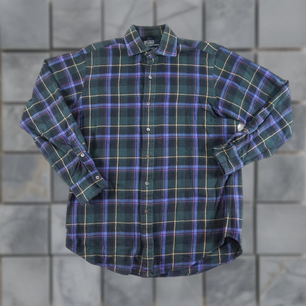 Polo Ralph Lauren VINTAGE Polo Ralph Lauren Men’s Flannel Shirt Long Sleeve Casual Button-Up Green Plaid Small Size US M / EU 48-50 / 2 - 1 Thumbnail