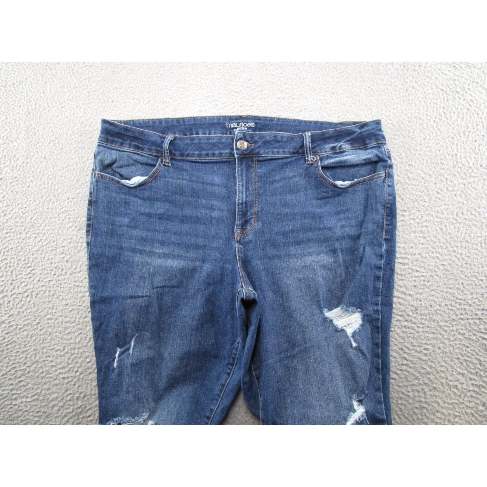 Vintage Maurices Mid Rise Denim Skinny Jeans 24W Long Blue Stretch Distressed 5-Pocket Women Jeans Size 42" / US 20 - 3 Thumbnail
