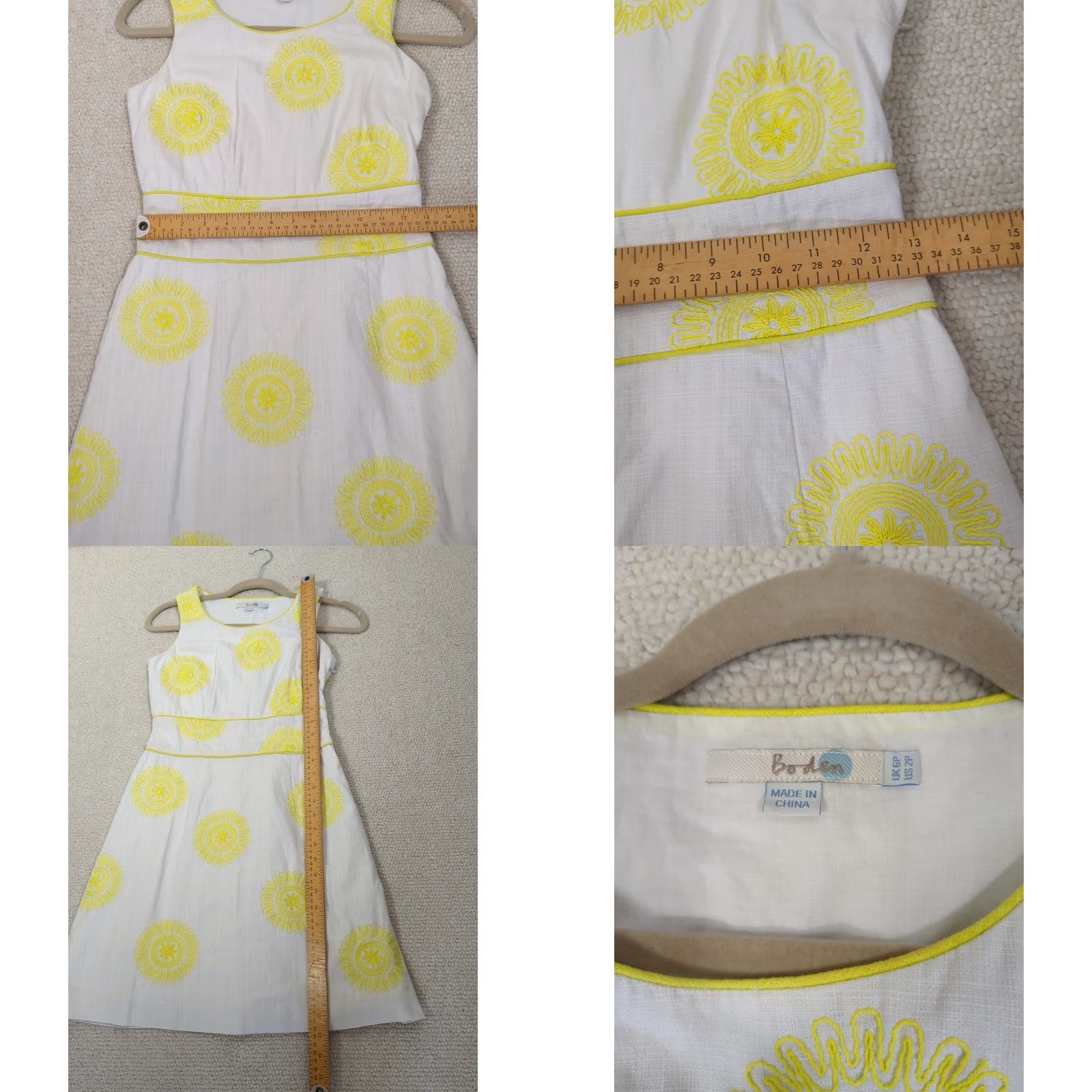 Boden Boden Sheath Dress womens Size 2 Petite sleeveless cotton zip embroidered White Yellow Size XS / US 0-2 / IT 36-38 - 9 Thumbnail