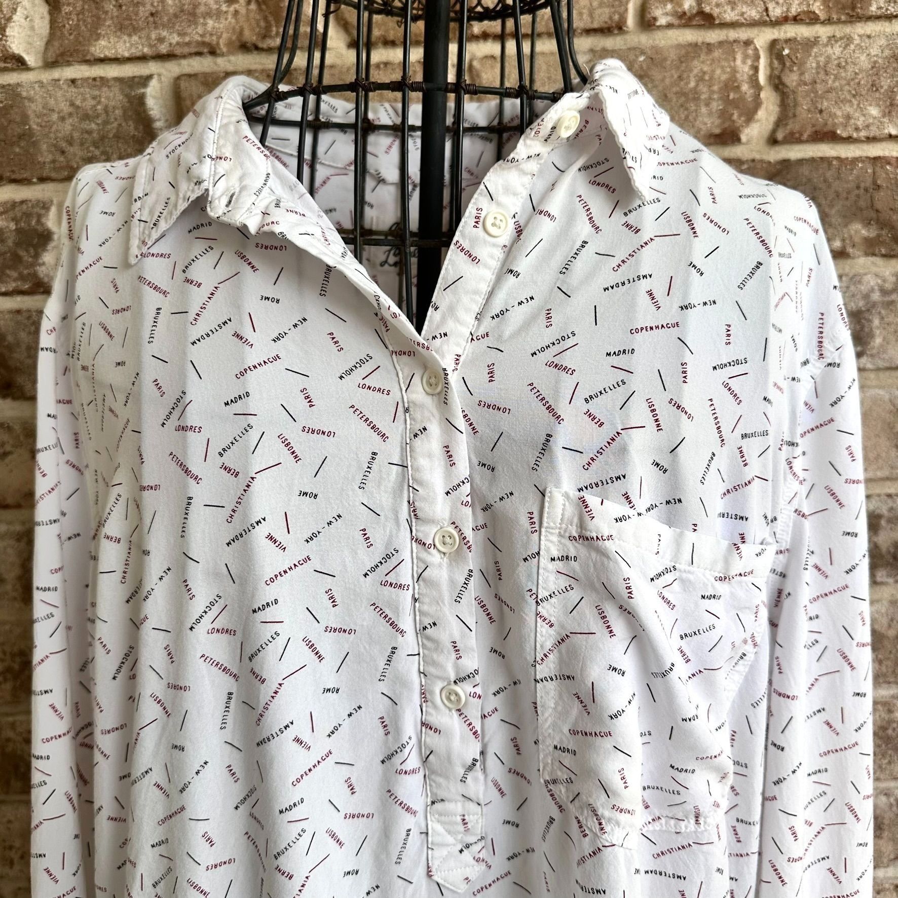 Designer × Vintage Cosmic Blue Love Roll Tab Sleeve Shirt XL White Hi Low New Y Size XL / US 12-14 / IT 48-50 - 3 Thumbnail
