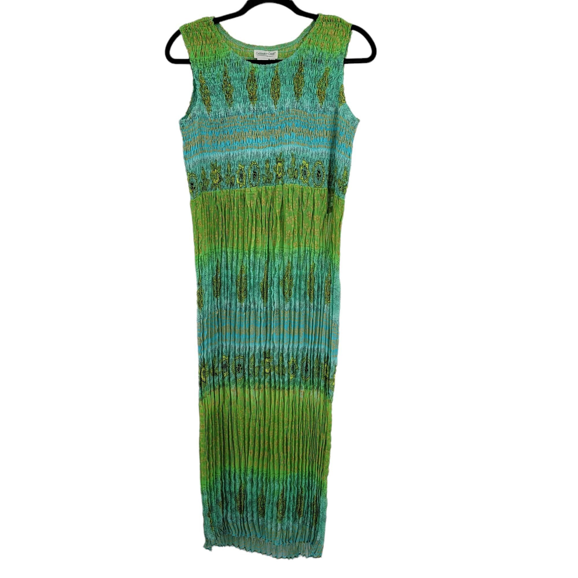 Coldwater Creek Vtg 90's Crinkle Maxi Dress Sz 6P Blue Paisley Sleeveless  Sm | Grailed