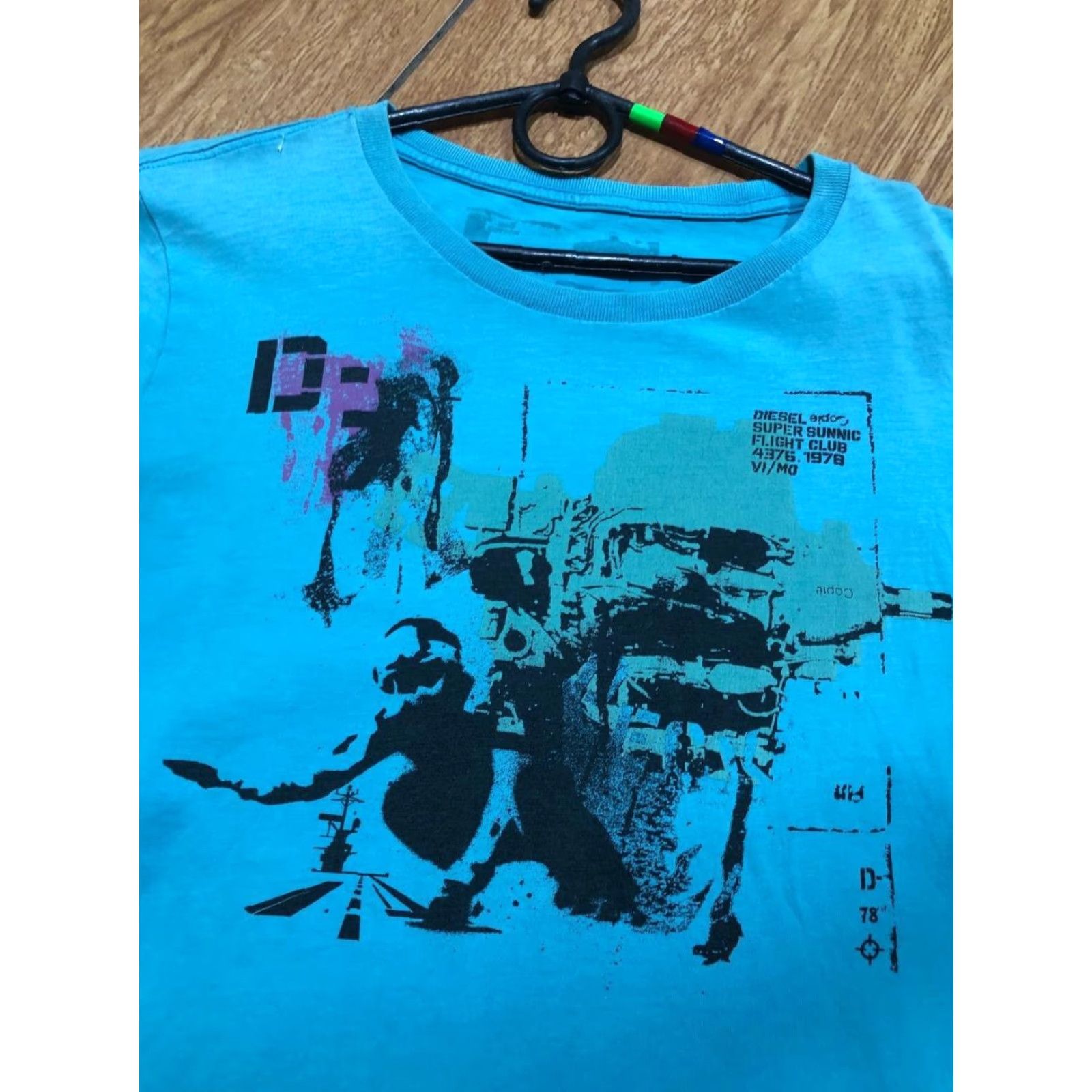 DIESEL VINTAGE BIG CENTER LOGO T SHIRT M BLUE Logo Cotton Men T-Shirt Short Sleeve Crew Neck
