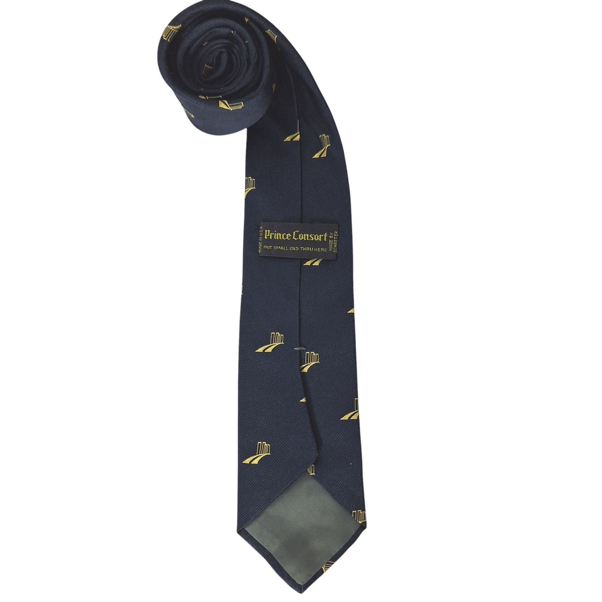 Other Vintage Prince Consort Mens Tie Navy Blue Yellow Skyline Cit Size ONE SIZE - 5 Thumbnail