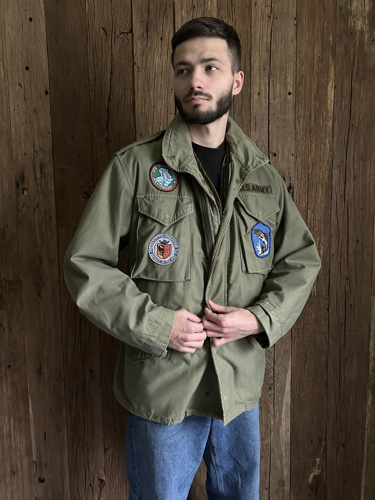 image of Camo x Military 1960S Vietnam War Era Us Army M65 Field Jacket With Lined in Khaki (Size Medium)