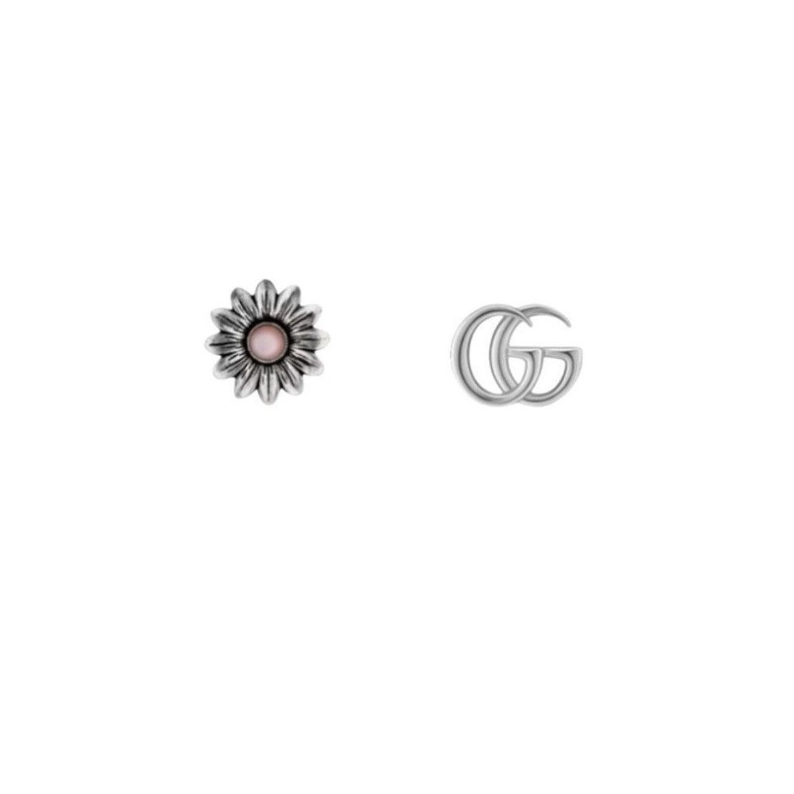 Gucci Gucci 925 Silver Pink Floral GG Stud Earrings Size ONE SIZE - 1 Thumbnail
