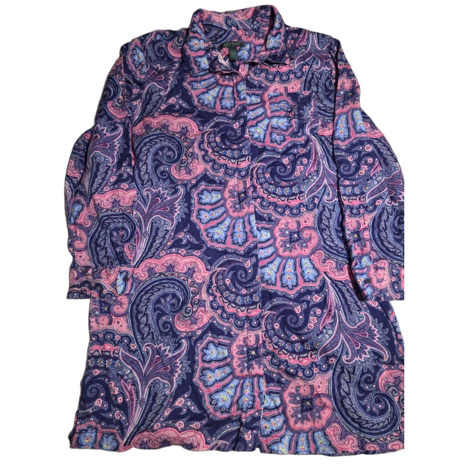 Ralph Lauren Lauren Ralph Lauren Women’s Paisley Nightgown Sleep Shirt L Multicolor Long Sleeve Button Collared 100% Cotton Sleepshirt Size L / US 10 / IT 46 - 1 Thumbnail