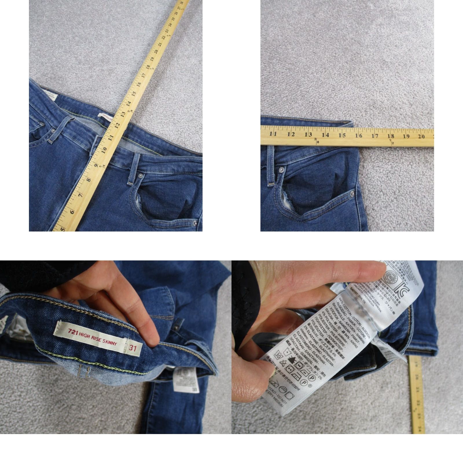 Levi's VINTAGE Levis 721 Jeans Womens 31 High Rise Skinny Dark Wash Denim Ripped Blues Size 24" / US 00 / IT 34 - 8 Thumbnail