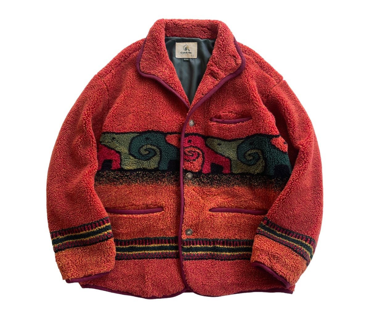 Japanese Brand Vintage 90s Catch On Printed Teddy Fleece Size US M / EU 48-50 / 2 - 2 Thumbnail