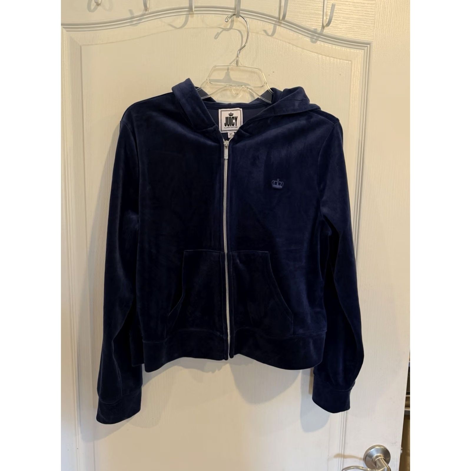 Juicy Couture Juicy Couture Hoodie Womens XL Blue Velour Full Zip Stretch Hoodie Sweatshirt Zipper Crew Neck Regular Velour Size XL / US 12-14 / IT 48-50 - 2 Thumbnail