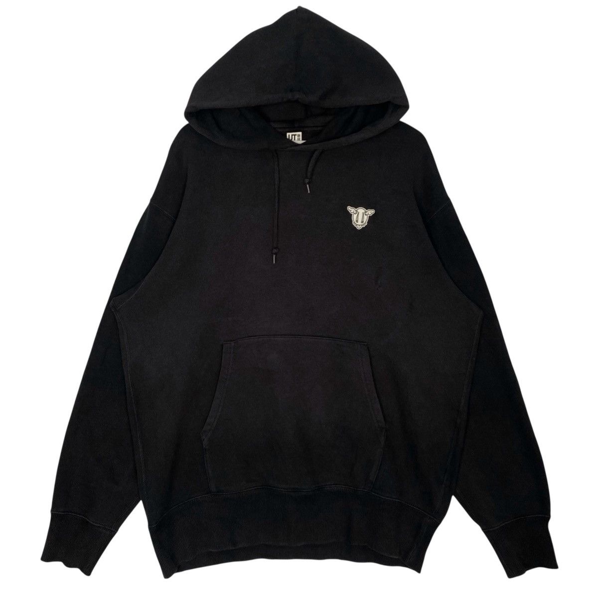 Vintage Uniqlo Hoodie Embroidered Sweatshirt Black Size L