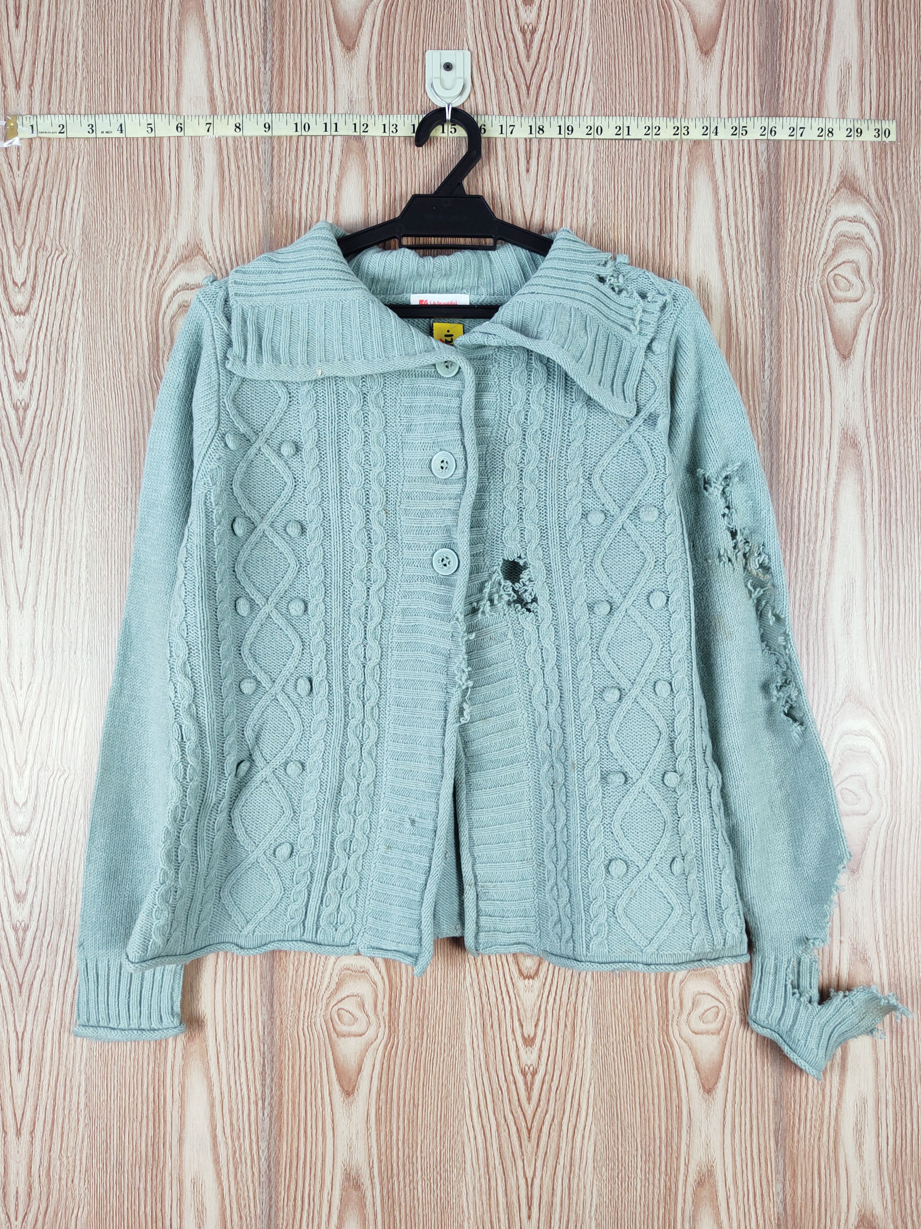 Japanese Brand × Vintage L& Beautiful Green Ripped Knitwear Cardigan #w875 Size M / US 6-8 / IT 42-44 - 1 Thumbnail