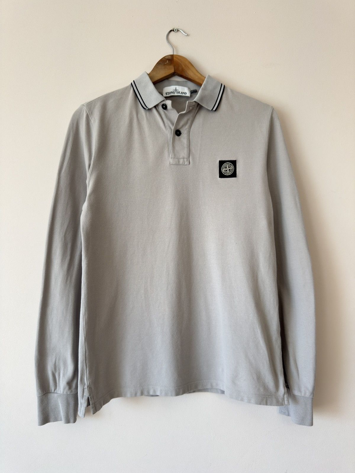 Stone Island Badge Grey Longsleeve Polo Shirt Sweatshirt