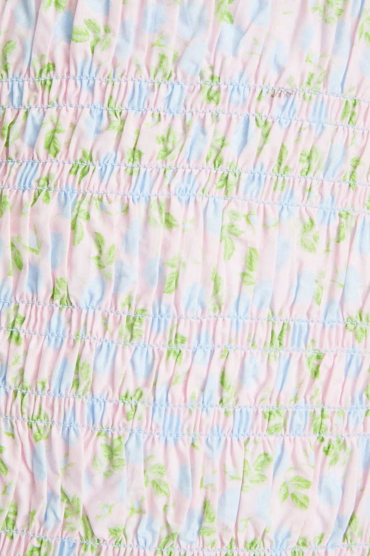 Ganni GANNI Shirred floral-print cotton mini dress Pastel pink Size L / US 10 / IT 46 - 4 Thumbnail