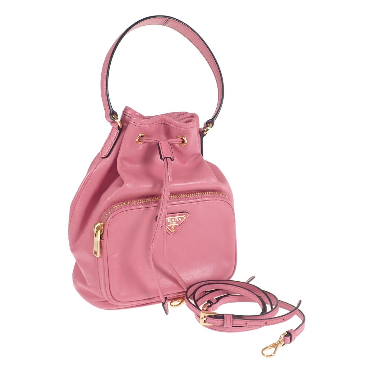 Prada Prada Duet Shoulder 2 Way Bag Calf Leather Pink Gold Metal