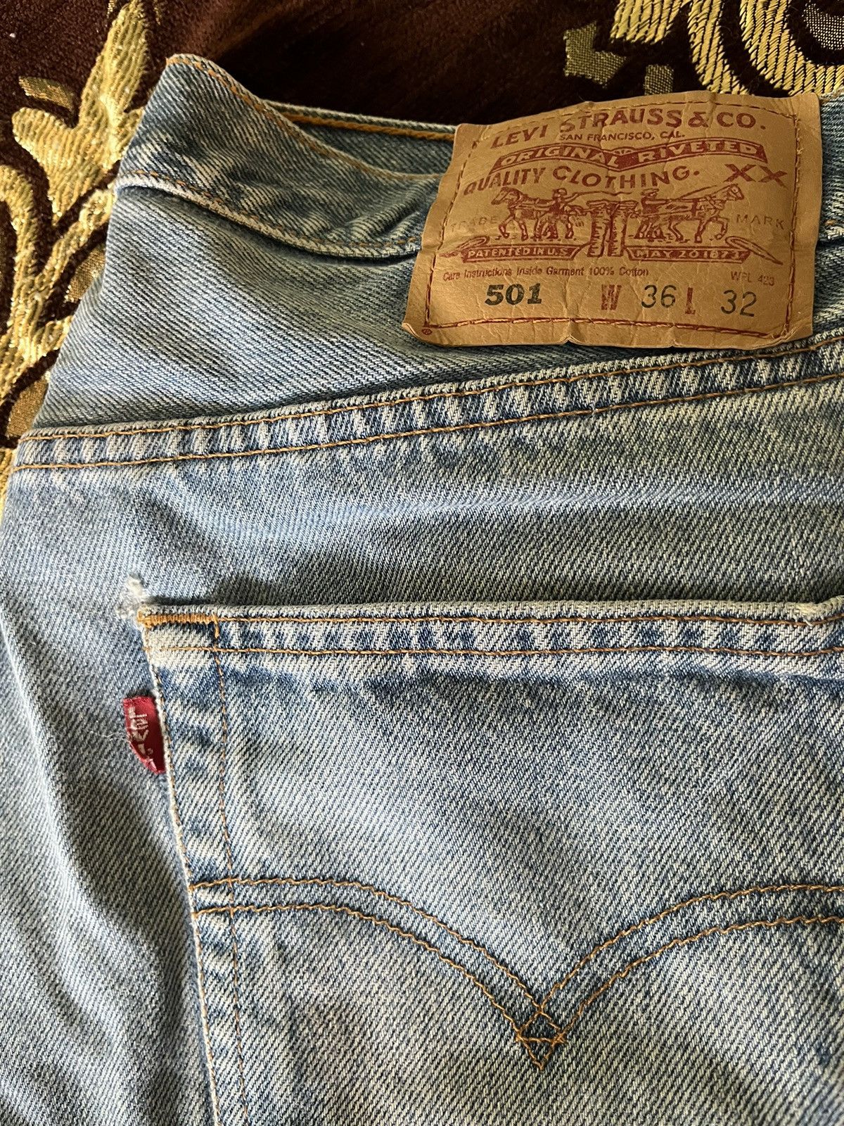 Levi's 1990s PATCHWORK DOUBLE KNEED LEVIS 501 Size US 36 / EU 52 - 7 Thumbnail