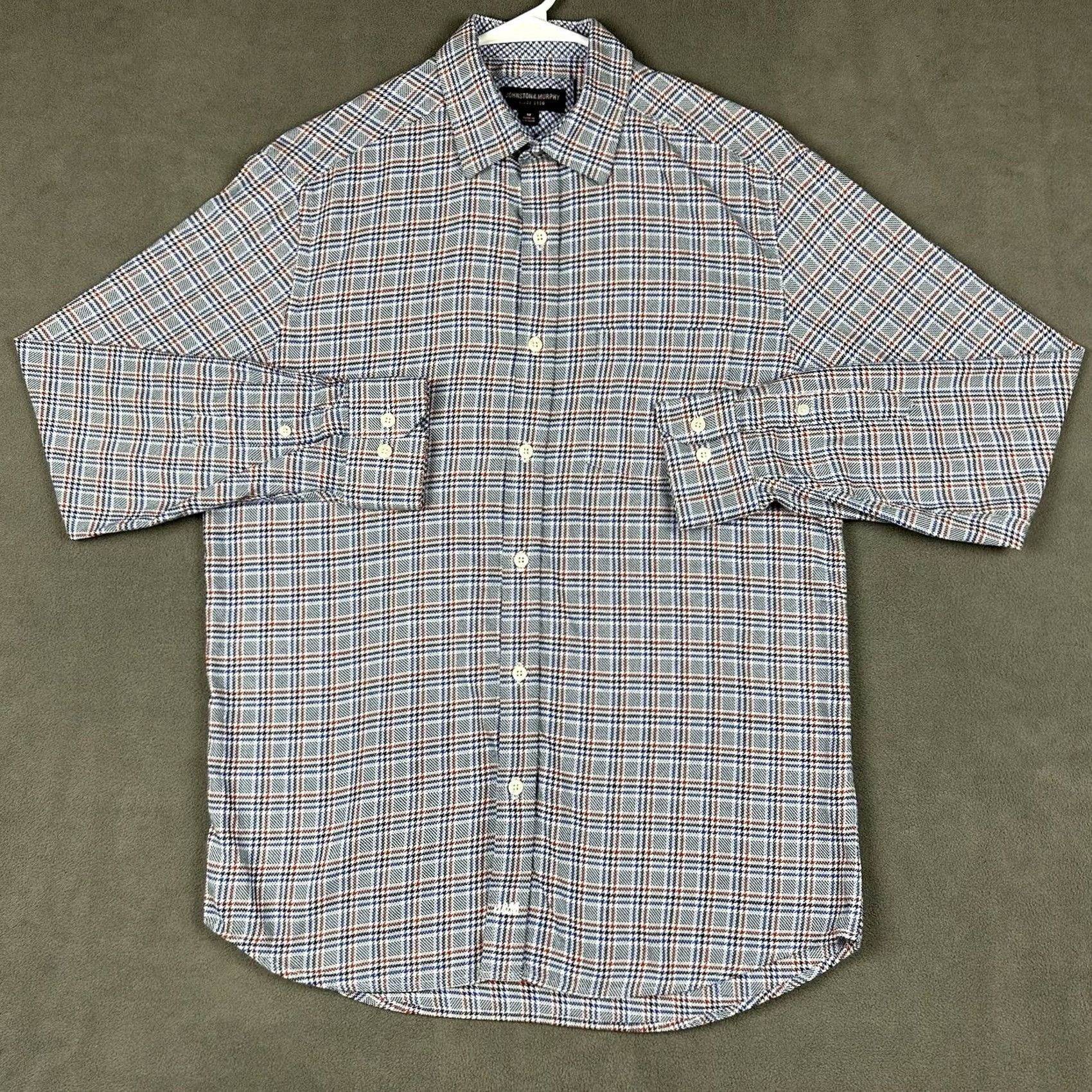 Johnston & Murphy Johnston & Murphy Shirt Mens M Blue Orange Houndstooth Button Up Casual EUC Size US M / EU 48-50 / 2 - 2 Thumbnail