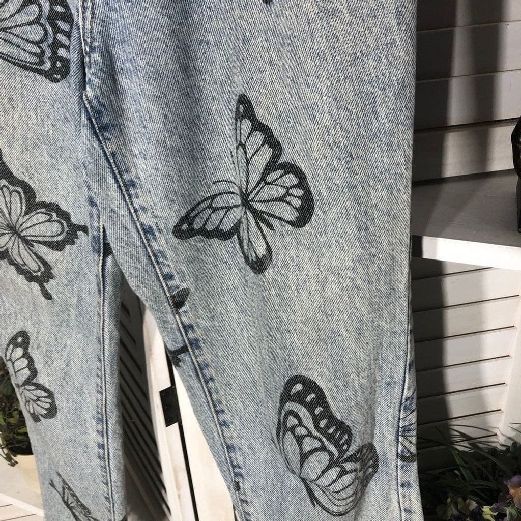 Pacsun Butterfly Jeans High Waisted Straight Leg Raw Hem Blue 26 Size 26" / US 2 / IT 38 - 13 Thumbnail