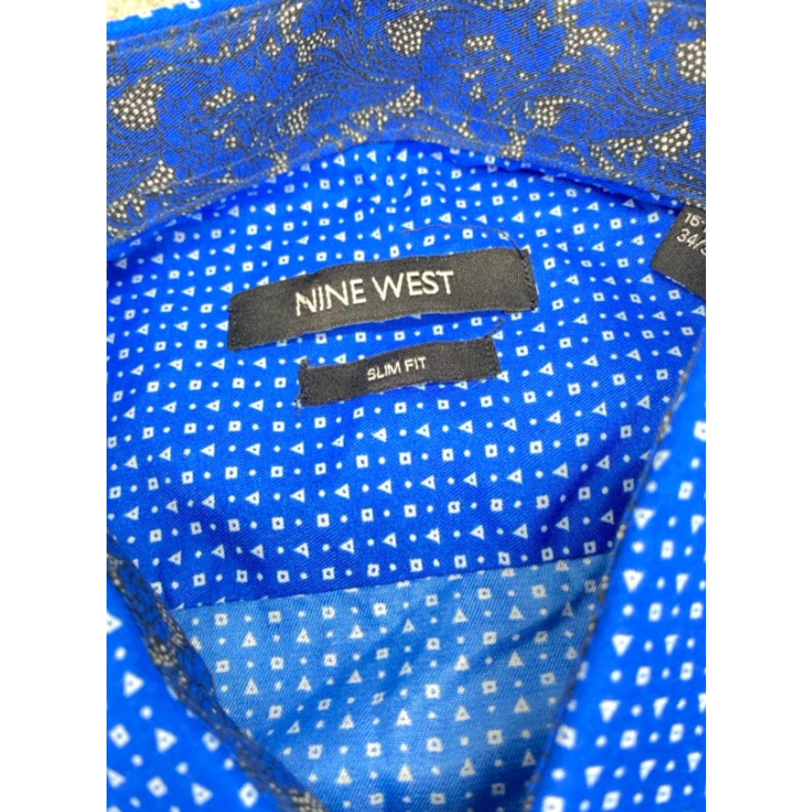 Nine West NWT Nine West Dress Shirt Men's Large Blue White Design Long Sleeve Button Up Size 42R - 6 Thumbnail