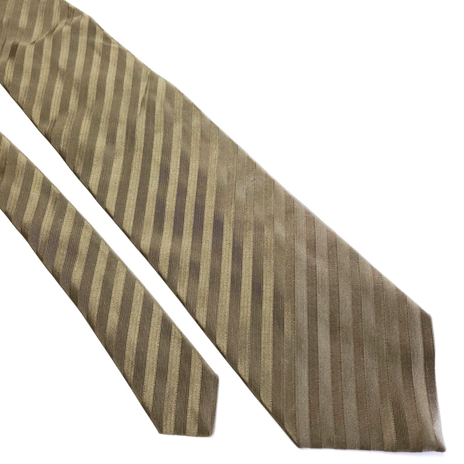 XMI Platinum XMI Atkinsons Woven Striped Green Beige Short Wide Silk Wool Size ONE SIZE - 1 Thumbnail