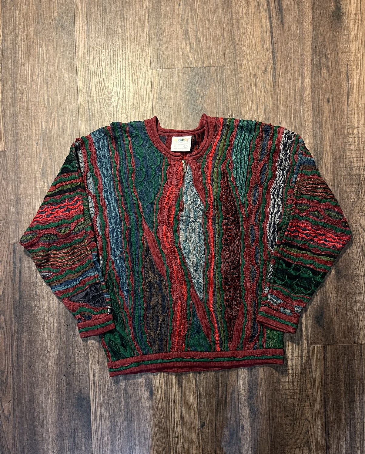 image of Coogi 3D Cotton Knit Sweater Multicolor in Red, Men's (Size Medium)