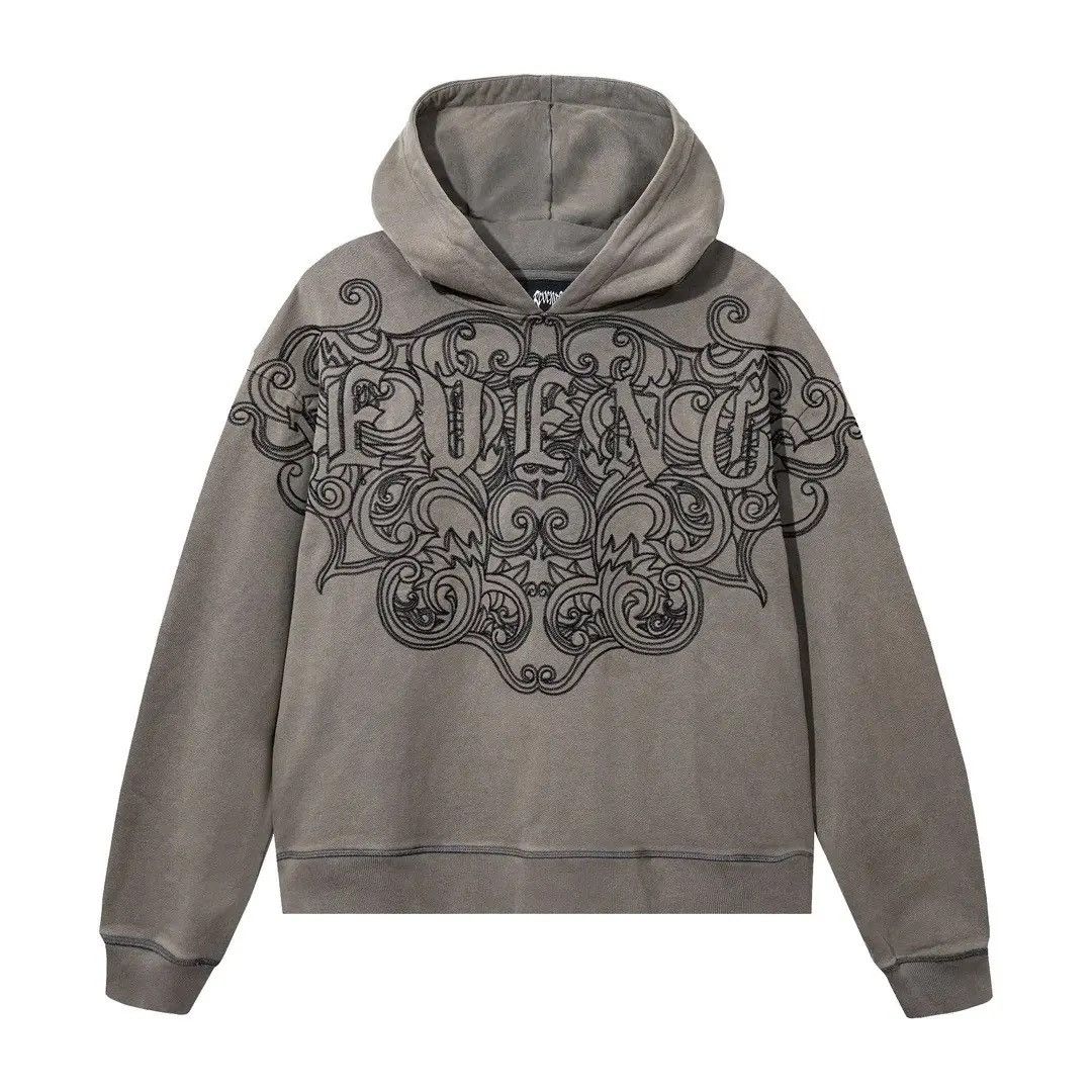 【REVENGE】STONE GREY ALLOVER EMBROIDERED LOGO HOODIE Green Revenge Hoodie | Grailed