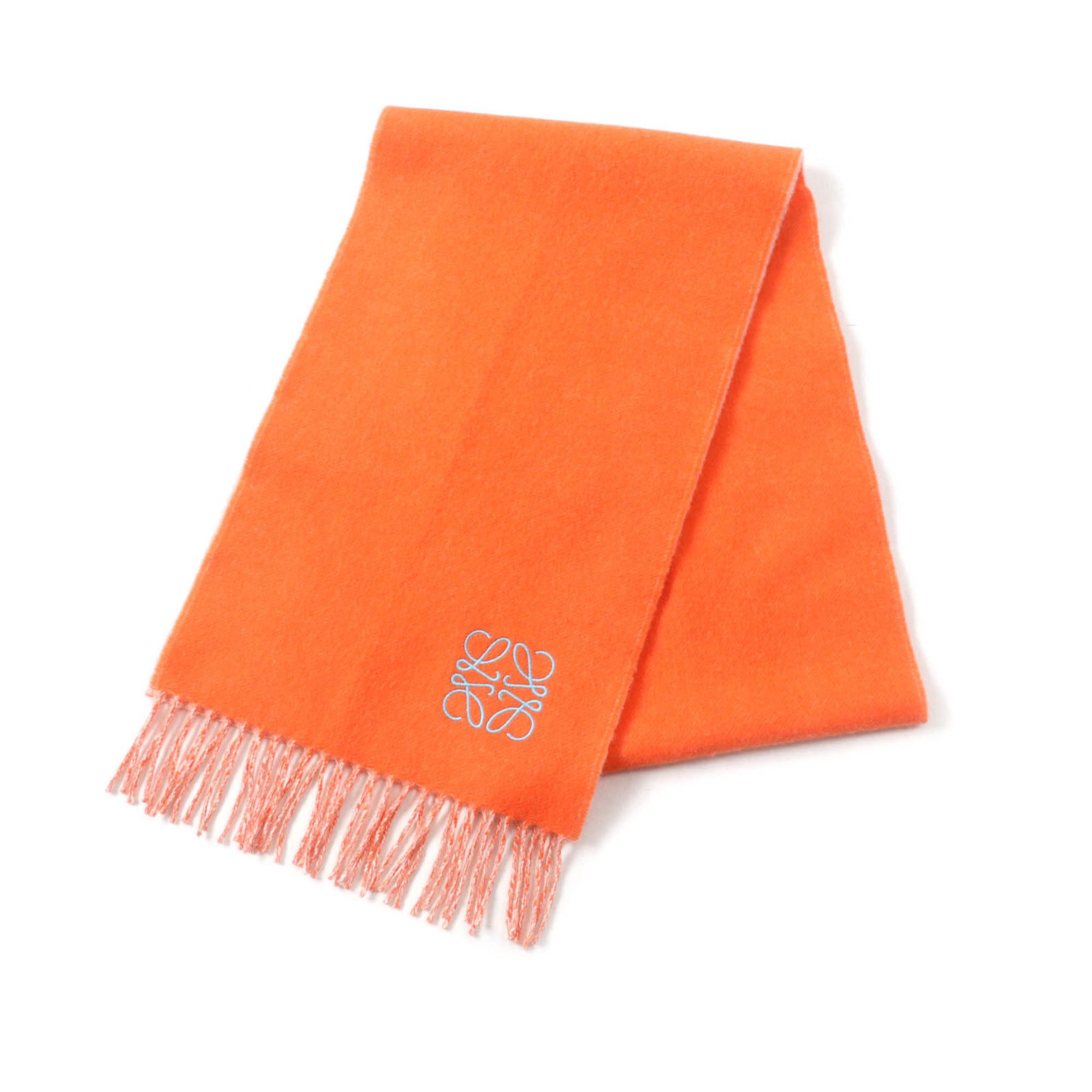 Loewe LOEWE Women's Wool and Cashmere Blend Scarf with Anagram Embroidery Fringe, Orange, Made in England, Authentic Size ONE SIZE - 1 Thumbnail