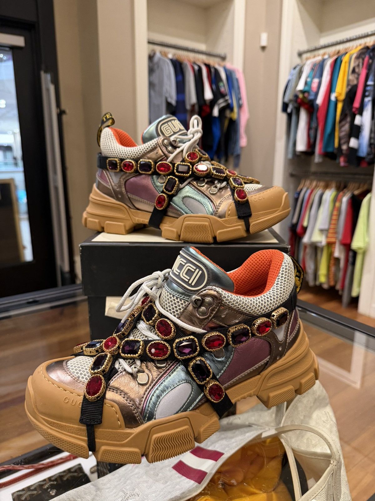 Gucci Gucci Flashtrek Rhinestone Sneaker - Muli Patent Size US 6 / EU 39 - 4 Thumbnail