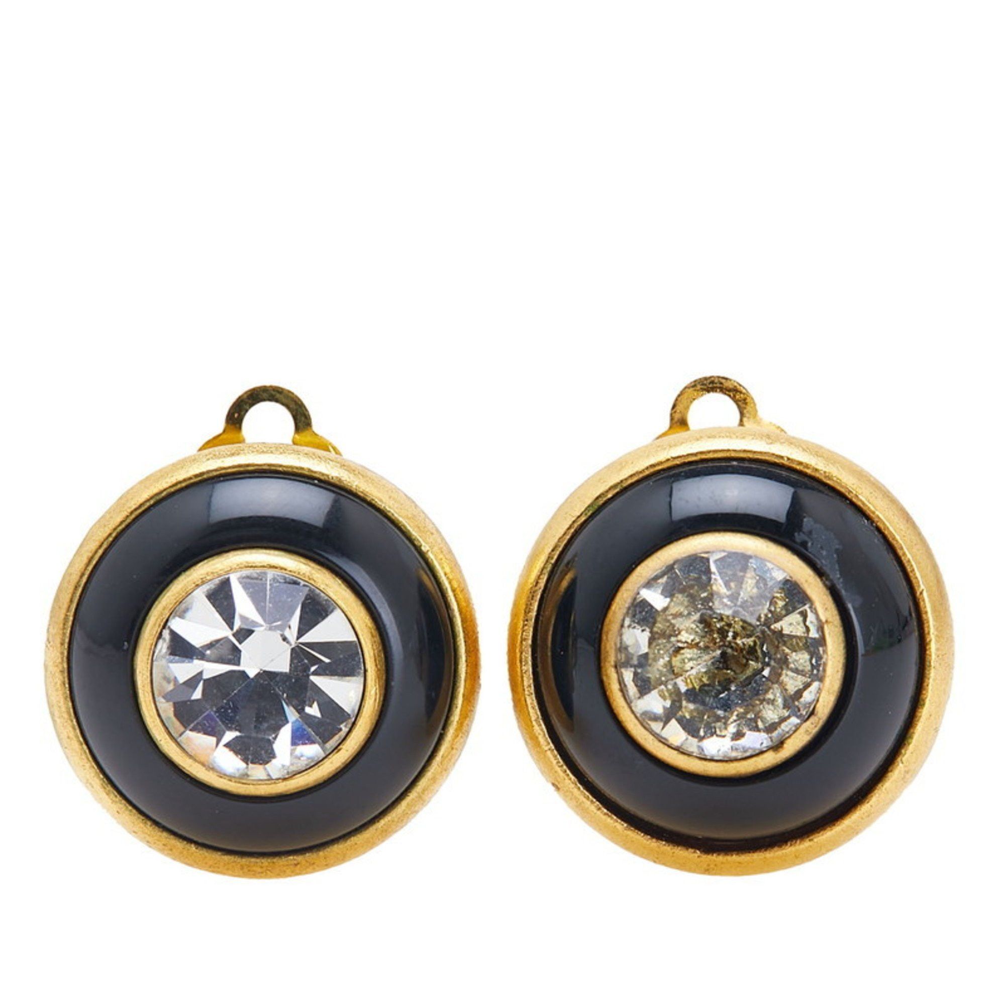 Chanel CHANEL Rhinestone Earrings Black Gold Plated Women's Size ONE SIZE - 1 Thumbnail