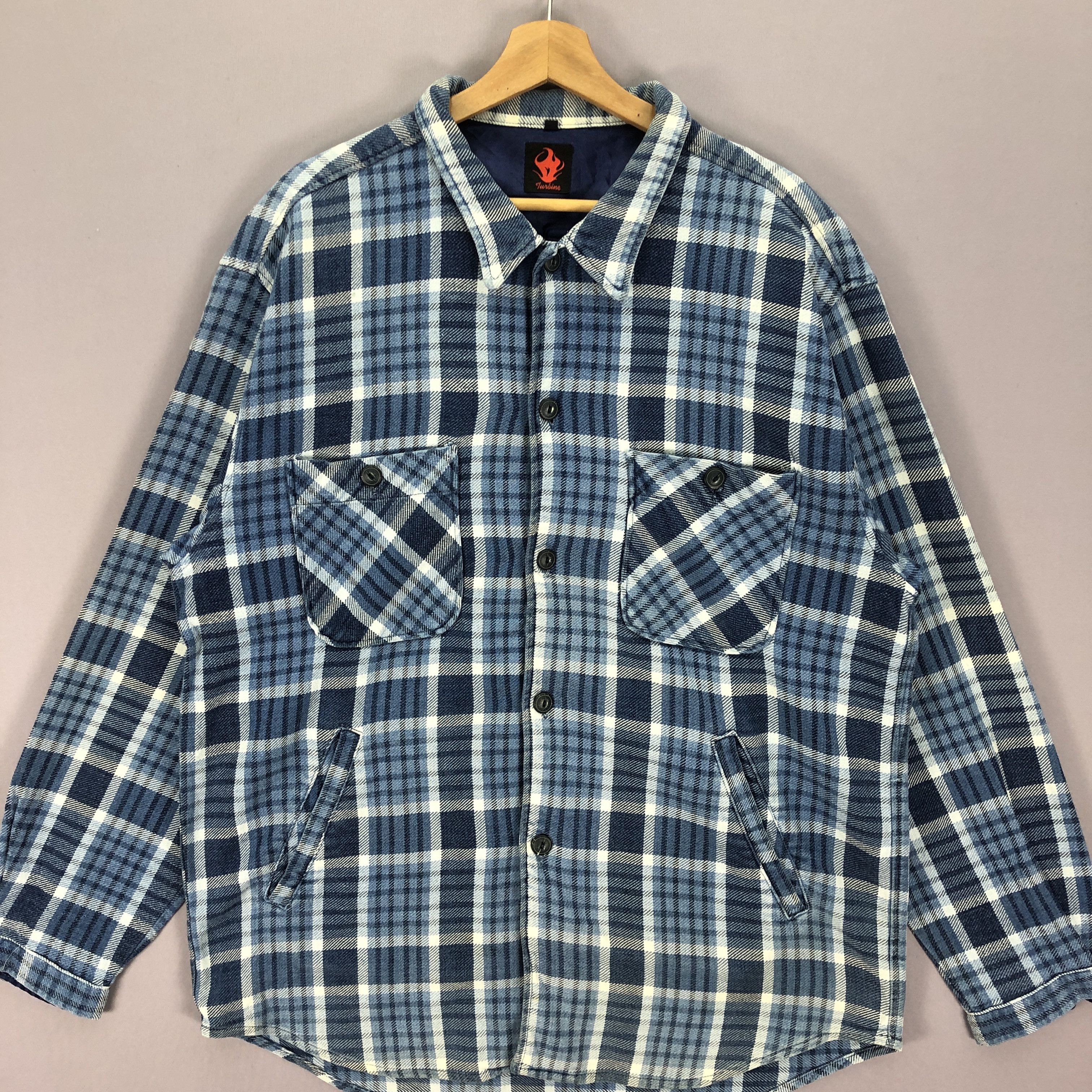 Japanese Brand × Seditionaries × Vintage Vintage Turbine Japanese Blue Checkered Chore Jacket Size US XL / EU 56 / 4 - 4 Thumbnail