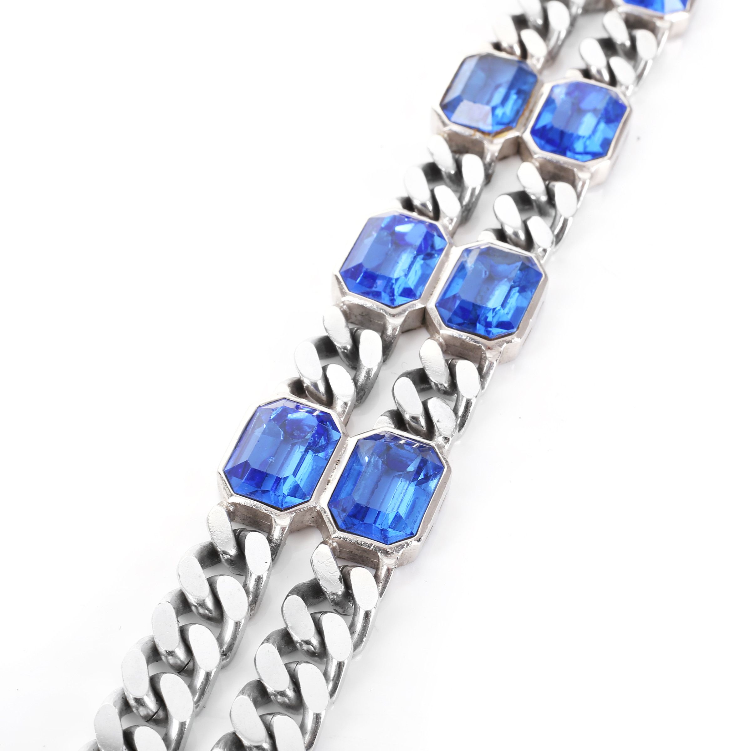 Christian Dior Monsieur Christian Dior Blue Crystal Silver Chain Necklace Size ONE SIZE - 8 Thumbnail