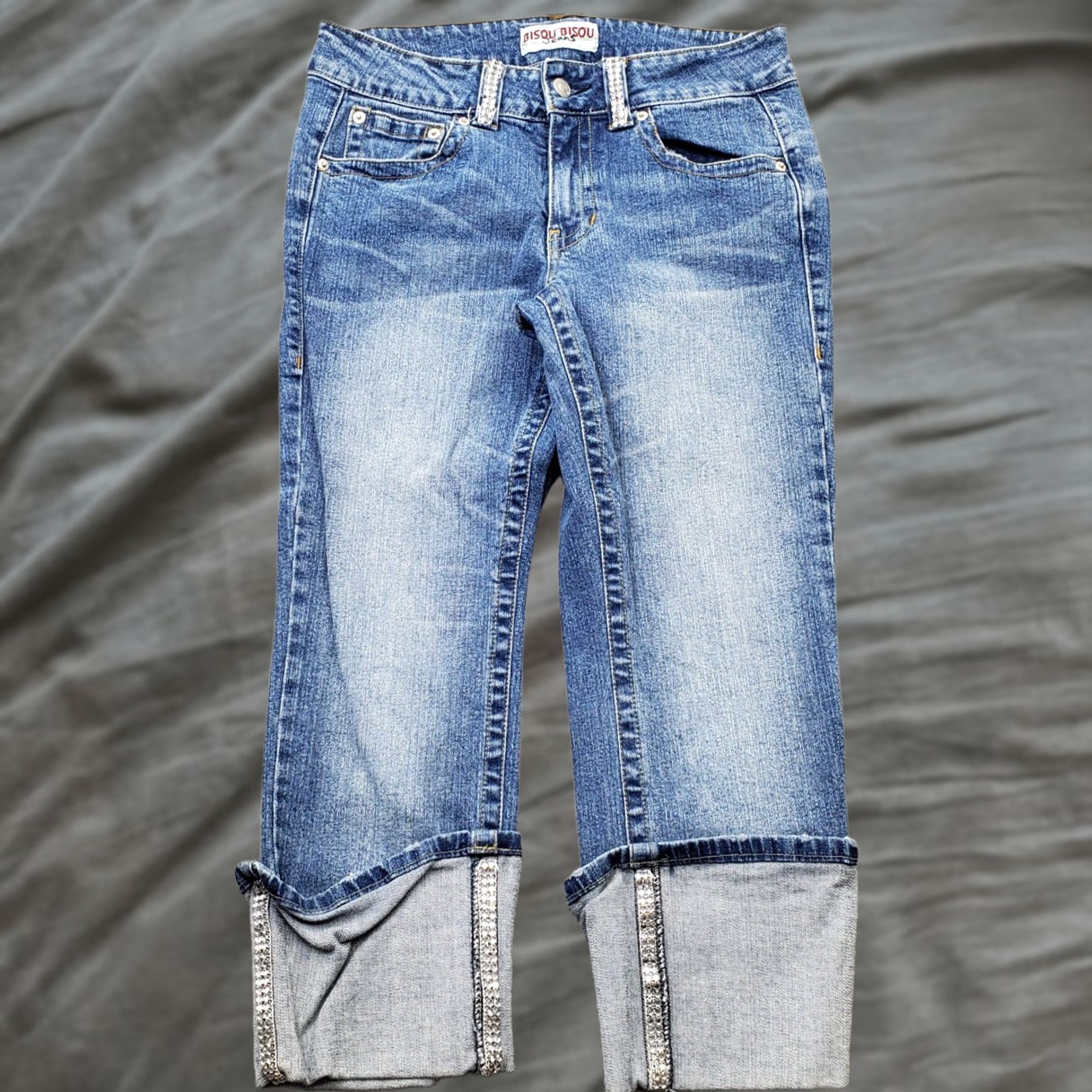 Vintage Bisou Bisou Jeans Women 8 Blue Denim Stretch Medium Wash Ankle Cuff Straight Leg Womens Size 8 Blue Denim Jeans Size 30" / US 8 / IT 44 - 1 Thumbnail